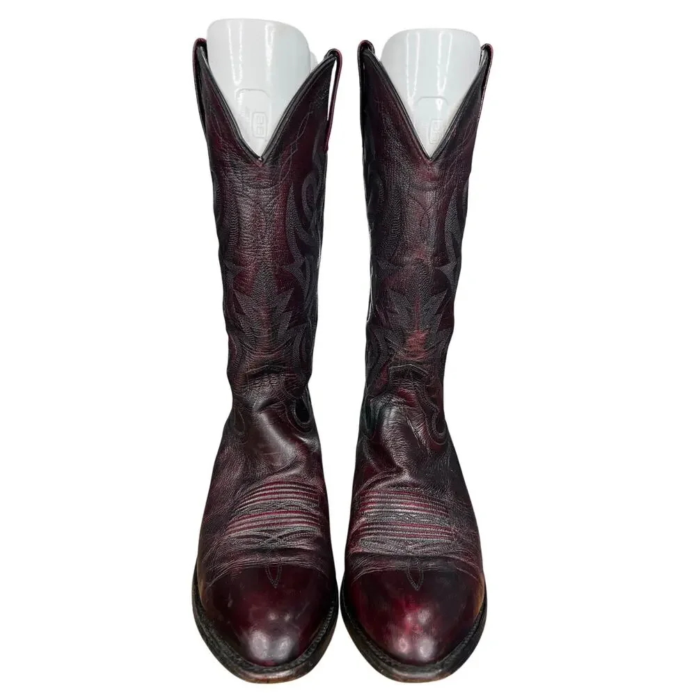 Vintage Dan Post Men’s Blackcherry Leather Western Cowboy Boots Size 10 D